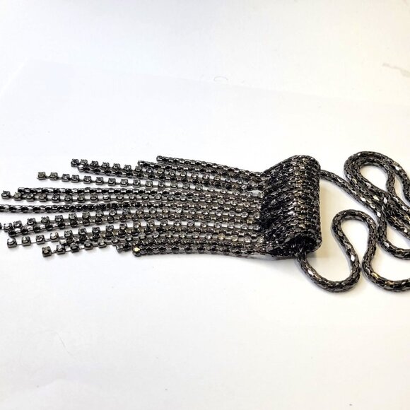 Gunmetal Tone Long Necklace with Crystal tassels - Picture 9 of 16